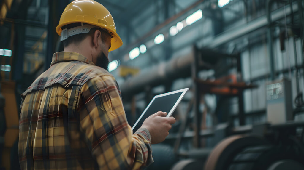 Techniker mit Tablet prüft eine Baugruppe in der Produktion