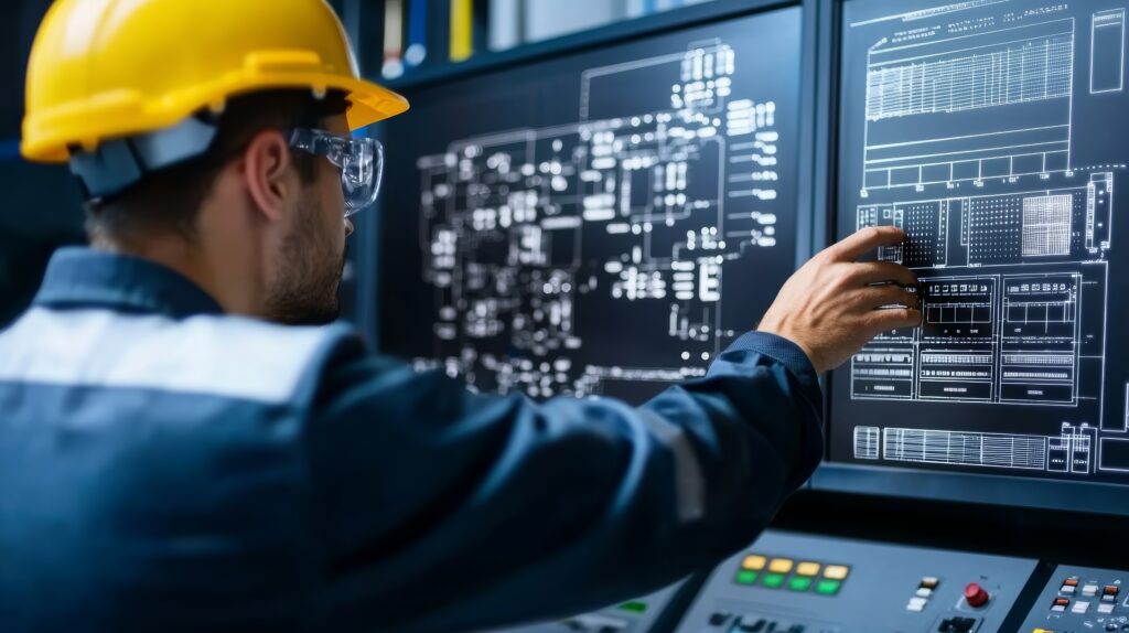 Techniker programmiert eine SPS-Steuerung an einem Bedienpanel