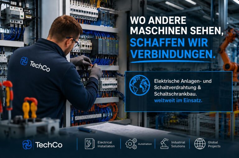 Elektriker von TechCo bei der Verdrahtung eines Schaltschranks in Rumänien